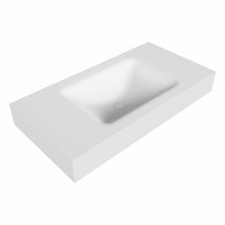 CLOUD Talc vrijhangende solid surface wastafel 91cm. Positie wasbak Midden rand 12cm hoog.