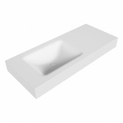 CLOUD Talc vrijhangende solid surface wastafel 111cm. Positie wasbak Links rand 12cm hoog.
