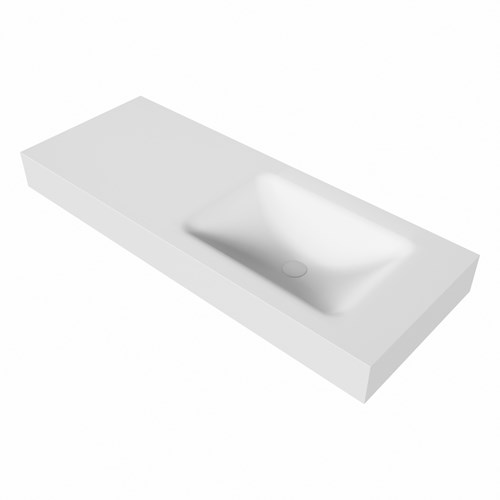 CLOUD Talc vrijhangende solid surface wastafel 120cm. Positie wasbak Rechts rand 12cm hoog.-3