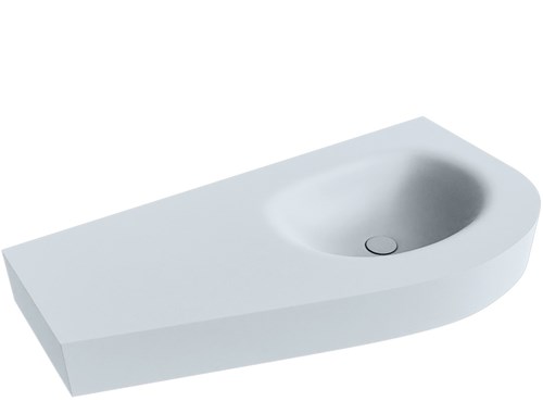 DULCET Clay freihängend Waschtisch aus solid surface (mineralwerkstoff) 100cm. Waschbeckenposition Rechts rand 12cm hoch.