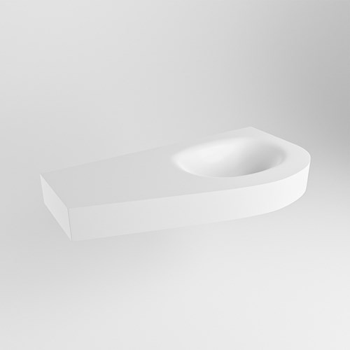 DULCET Talc vrijhangende solid surface wastafel 100cm. Positie wasbak rechts met kraangat. Rand 12cm hoog.