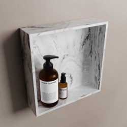 EASY shower niche 29,5x29,5cm solid surface color Glace. 1 compartment suitable for built-in or surface-mount installation.