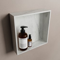 EASY shower niche 29,5x29,5cm solid surface color Opalo. 1 compartment suitable for built-in or surface-mount installation.