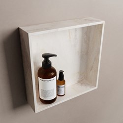 EASY shower niche 29,5x29,5cm solid surface color Ostra. 1 compartment suitable for built-in or surface-mount installation.