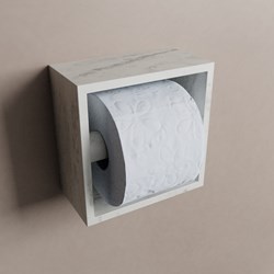 EASY Toilet paper holder CUBE 160 solid surface 16x8,6cm color Opalo. Suitable for built-in or surface-mount installation.