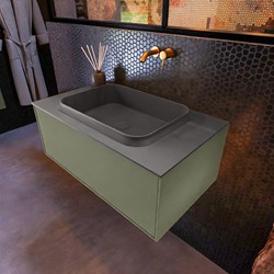 ERIN 80cm bathroom vanity set Army with 1 drawer. Vanity top RIDGE Center without tab hole color Dark Grey.