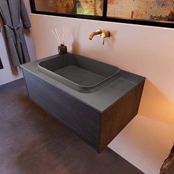 ERIN 80cm bathroom vanity set Dark Brown with 1 drawer. Vanity top RIDGE Center without tab hole color Dark Grey.