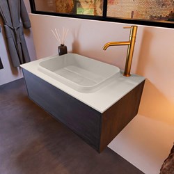 ERIN 80cm bathroom vanity set Dark Brown with 1 drawer. Vanity top RIDGE Center 1 tab hole color Linen.