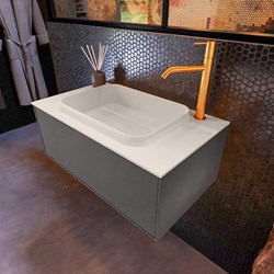 ERIN 80cm bathroom vanity set Dark Grey with 1 drawer. Vanity top RIDGE Center 1 tab hole color Linen.