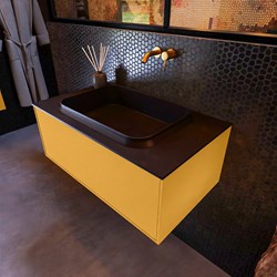 ERIN 80cm bathroom vanity set Ocher with 1 drawer. Vanity top RIDGE Center without tab hole color Urban.