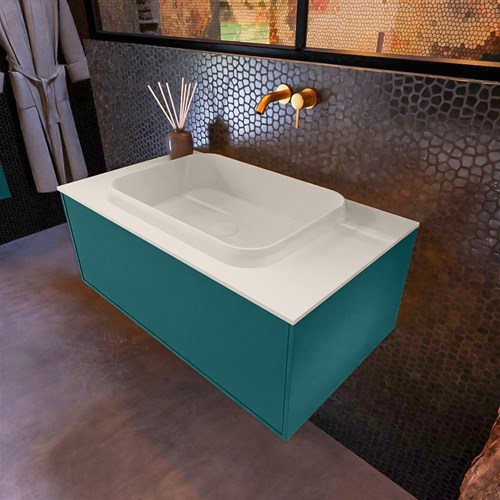 ERIN 80cm bathroom vanity set Smag with 1 drawer. Vanity top RIDGE Center without tab hole color Linen.