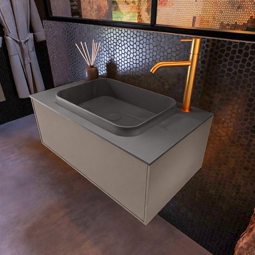 ERIN 80cm bathroom vanity set Smoke with 1 drawer. Vanity top RIDGE Center 1 tab hole color Dark Grey.