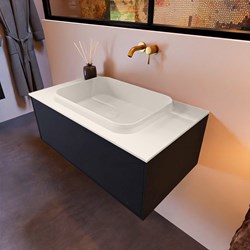 ERIN 80cm bathroom vanity set Urban with 1 drawer. Vanity top RIDGE Center without tab hole color Linen.