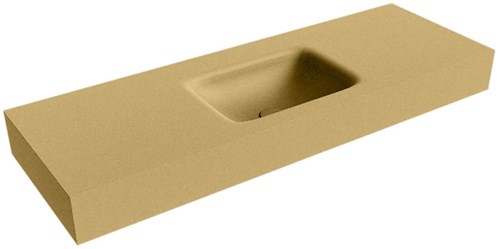 GRUNNE Oro Lavabo suspendido de solid surface 121cm. Posición del fregadero Centro borde de 12cm de alto.