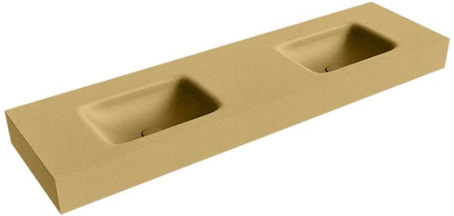 GRUNNE Oro freihängend Waschtisch aus solid surface (mineralwerkstoff) 150cm. Waschbeckenposition Doppelt rand 12cm hoch.