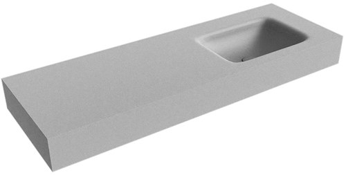 GRUNNE Plata Lavabo suspendido de solid surface 121cm. Posición del fregadero Derecho borde de 12cm de alto.