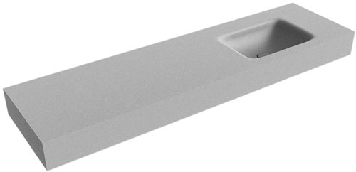GRUNNE Plata Lavabo suspendido de solid surface 150cm. Posición del fregadero Derecho borde de 12cm de alto.