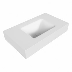GRUNNE Talc freihängend Waschtisch aus solid surface (mineralwerkstoff) 70cm. Waschbeckenposition Mittig rand 12cm hoch.