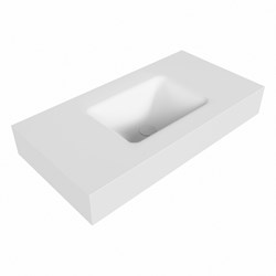 GRUNNE Talc freihängend Waschtisch aus solid surface (mineralwerkstoff) 81cm. Waschbeckenposition Mittig rand 12cm hoch.