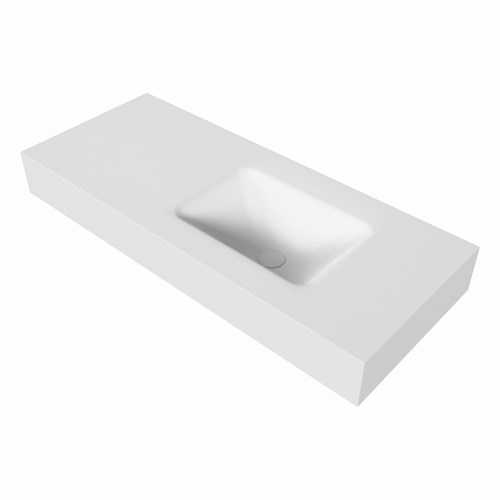 GRUNNE Talc vrijhangende solid surface wastafel 101cm. Positie wasbak Rechts. Rand 12cm hoog.-3