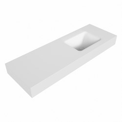 GRUNNE Talc vrijhangende solid surface wastafel 120cm. Positie wasbak Rechts. Rand 12cm hoog.