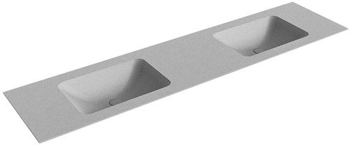 LEAF Plata solid surface inbouw wastafel 190cm. Positie wasbak Dubbel.