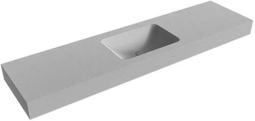 LEAF Plata Lavabo suspendido de solid surface 181cm. Posición del fregadero Centro borde de 12cm de alto.