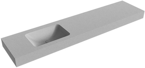LEAF Plata freihängend Waschtisch aus solid surface (mineralwerkstoff) 200cm. Waschbeckenposition Links rand 12cm hoch.