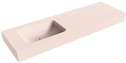 LEAF Rosee freihängend Waschtisch aus solid surface (mineralwerkstoff) 151cm. Waschbeckenposition Links rand 12cm hoch.