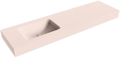 LEAF Rosee freihängend Waschtisch aus solid surface (mineralwerkstoff) 170cm. Waschbeckenposition Links rand 12cm hoch.
