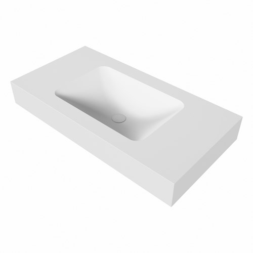 LEAF Talc freihängend Waschtisch aus solid surface (mineralwerkstoff) 91cm. Waschbeckenposition Mittig rand 12cm hoch.-3