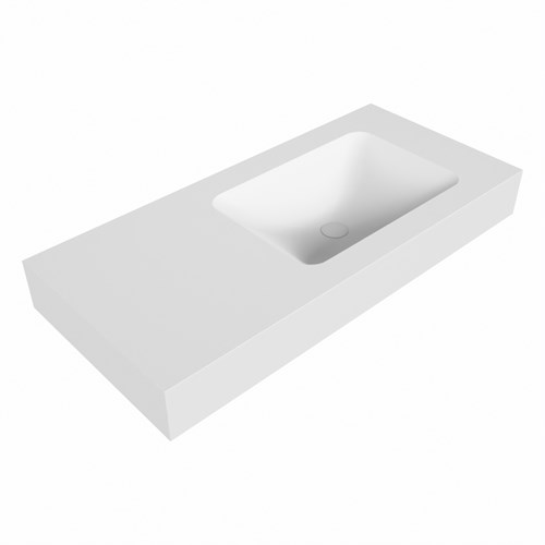 LEAF Talc vrijhangende solid surface wastafel 101cm. Positie wasbak Rechts. Rand 12cm hoog.