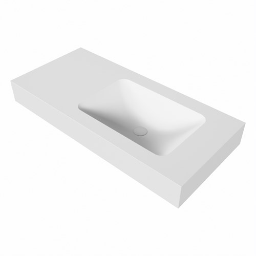 LEAF Talc vrijhangende solid surface wastafel 101cm. Positie wasbak Rechts. Rand 12cm hoog.-3