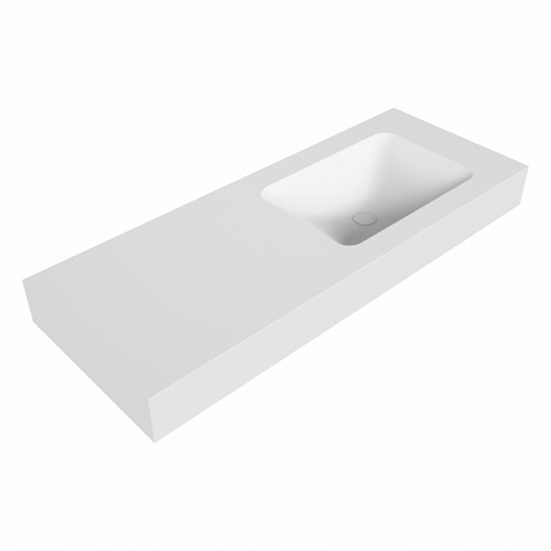 LEAF Talc vrijhangende solid surface wastafel 121cm. Positie wasbak Rechts. Rand 12cm hoog.
