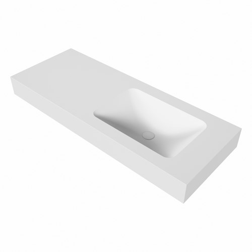 LEAF Talc vrijhangende solid surface wastafel 121cm. Positie wasbak Rechts. Rand 12cm hoog.-3