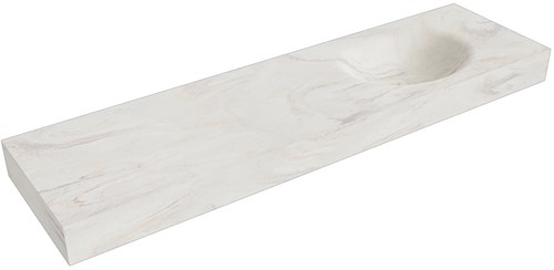 MOON Ostra freihängend Waschtisch aus solid surface (mineralwerkstoff) 170cm. Waschbeckenposition Rechts rand 12cm hoch.
