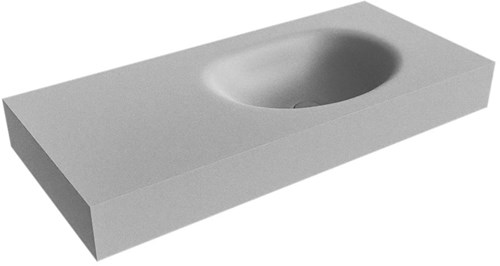 MOON Plata freihängend Waschtisch aus solid surface (mineralwerkstoff) 101cm. Waschbeckenposition Rechts rand 12cm hoch.