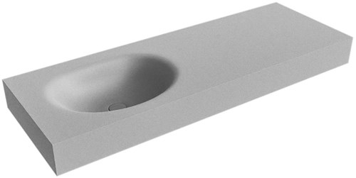 MOON Plata Lavabo suspendido de solid surface 131cm. Posición del fregadero Izquierda borde de 12cm de alto.