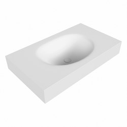 MOON Talc freihängend Waschtisch aus solid surface (mineralwerkstoff) 80cm. Waschbeckenposition Mittig rand 12cm hoch.