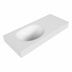 MOON Talc vrijhangende solid surface wastafel 111cm. Positie wasbak Links. Rand 12cm hoog.