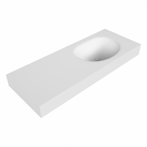 MOON Talc vrijhangende solid surface wastafel 120cm. Positie wasbak Rechts. Rand 12cm hoog.