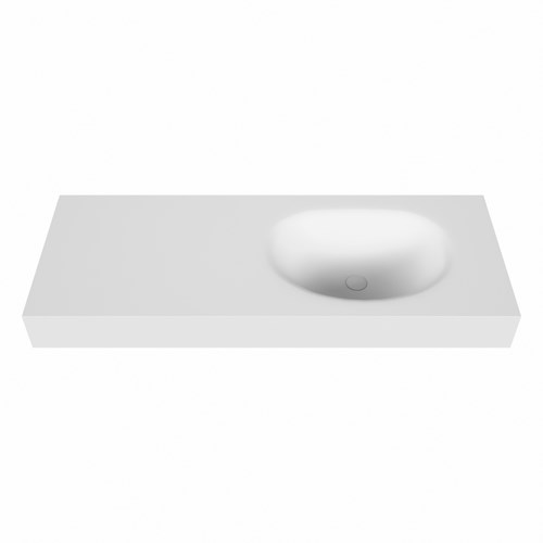 MOON Talc vrijhangende solid surface wastafel 120cm. Positie wasbak Rechts. Rand 12cm hoog.-2