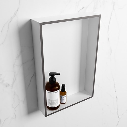 EASY Nicho de ducha 44,5x29,5cm solid surface color Dark Grey / Talc. 1 compartimento apto para instalación empotrada y sobreponer.