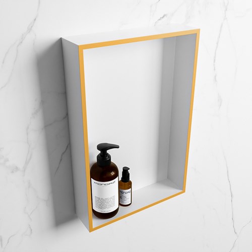 EASY Nicho de ducha 44,5x29,5cm solid surface color Ocher / Talc. 1 compartimento apto para instalación empotrada y sobreponer.