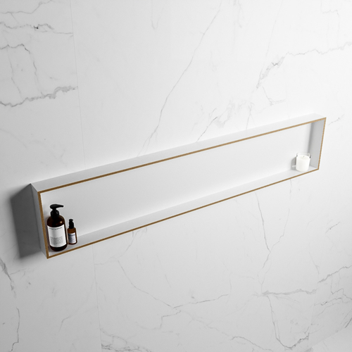 EASY Nicho de ducha 149,5x29,5cm solid surface color Oro / Talc. 1 compartimento apto para instalación empotrada y sobreponer.