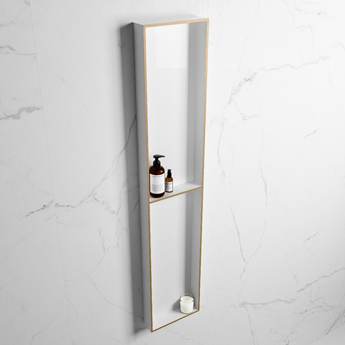 EASY Nicho de ducha 89,5x29,5cm solid surface color Oro / Talc. 2 compartimentos apto para instalación empotrada y sobreponer.