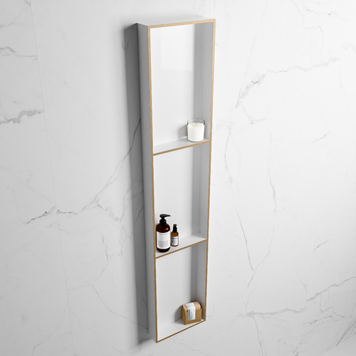 EASY Nicho de ducha 149,5x29,5cm solid surface color Oro / Talc. 3 compartimentos apto para instalación empotrada y sobreponer.