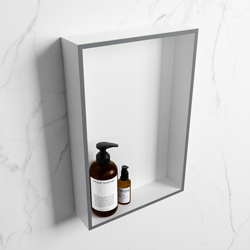 EASY Nicho de ducha 44,5x29,5cm solid surface color Plata / Talc. 1 compartimento apto para instalación empotrada y sobreponer.
