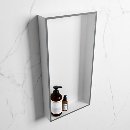 EASY Nicho de ducha 59,5x29,5cm solid surface color Plata / Talc. 1 compartimento apto para instalación empotrada y sobreponer.