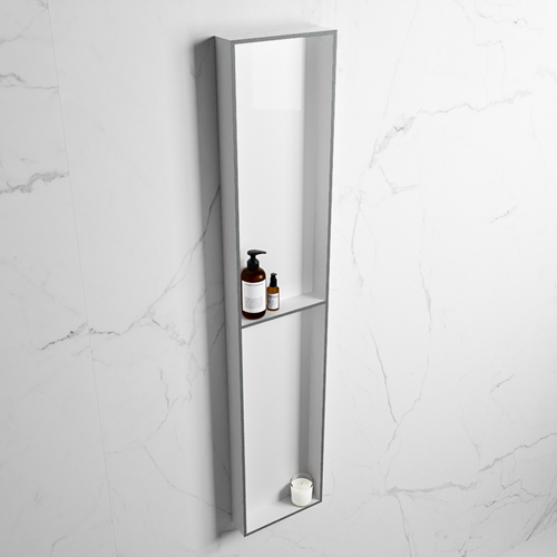 EASY Nicho de ducha 89,5x29,5cm solid surface color Plata / Talc. 2 compartimentos apto para instalación empotrada y sobreponer.